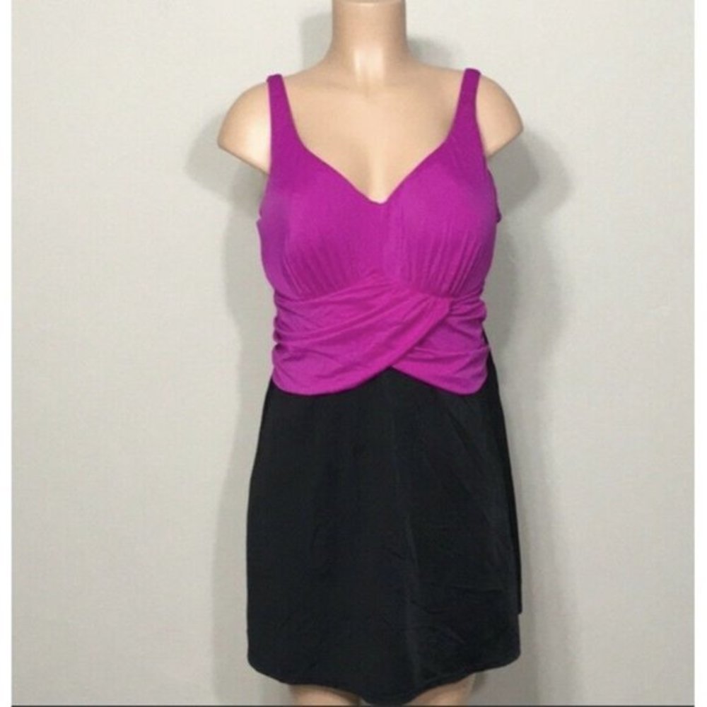 Swimsuits for All Plus Size Swim Dress Pink/Black Size 28
